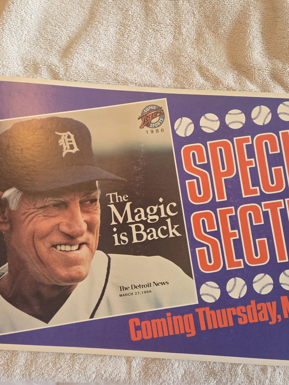 Vintage 1986 Detroit News Newspaper Box Sign Featuring Sparky Anderson